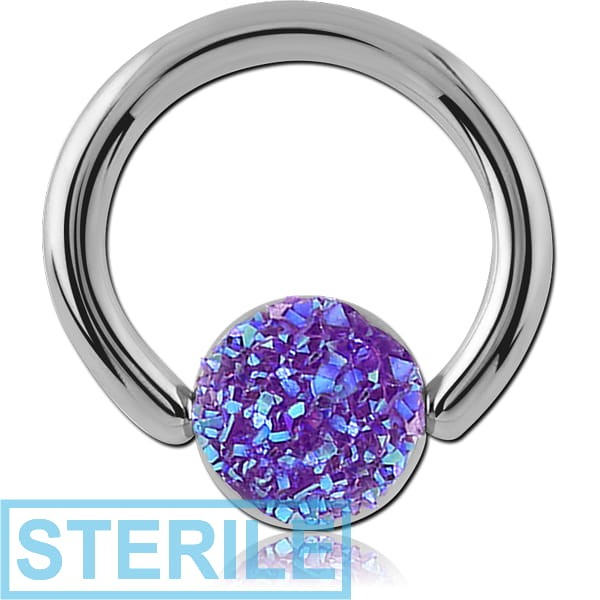 STERILE SURGICAL STEEL SYNTHETIC DRUZY CRYSTALS BALL CLOSURE RING