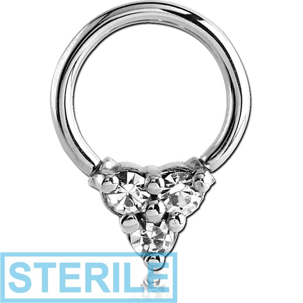 STERILE SURGICAL STEEL BALL CLOSURE RING WITH JEWELLED ATTACHMENT - PYRAMID