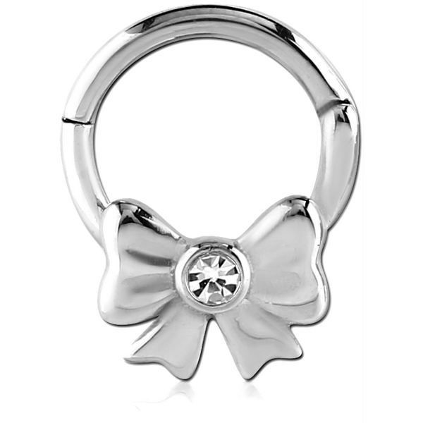 SURGICAL STEEL HINGED BALL CLOSURE RING WITH VALUE JEWELLED ATTACHMENT - BOW