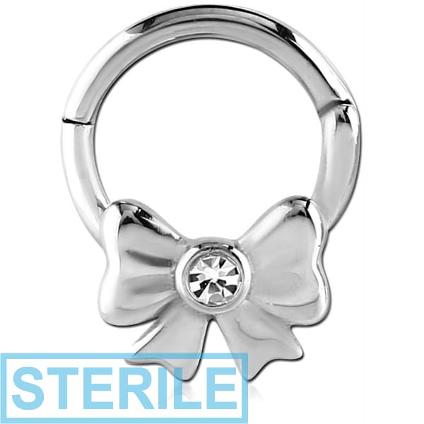 STERILE SURGICAL STEEL HINGED BALL CLOSURE RING WITH VALUE JEWELLED ATTACHMENT - BOW