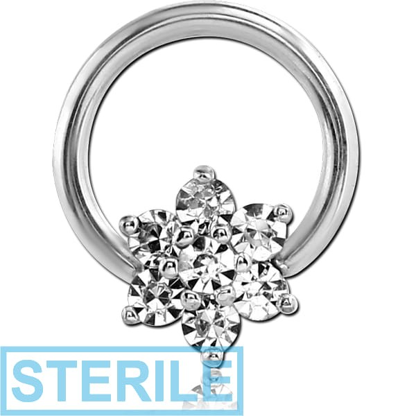 STERILE SURGICAL STEEL BALL CLOSURE RING WITH PRONG SET VALUE JEWELLED ATTACHMENT - STAR