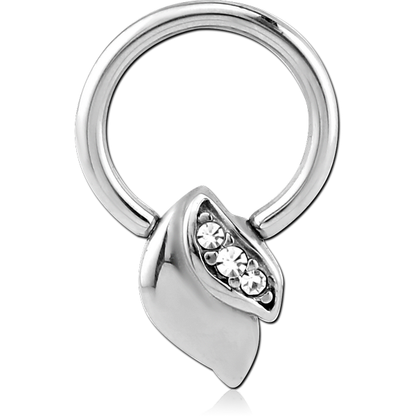 SURGICAL STEEL BALL CLOSURE RING WITH JEWELLED ATTACHMENT - LEAFS