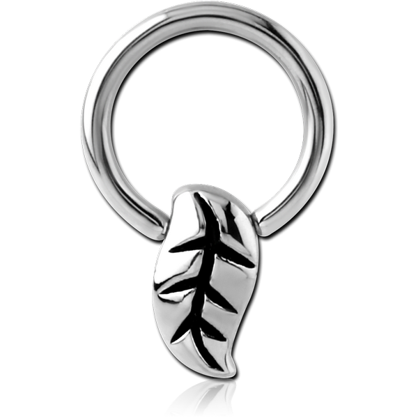 SURGICAL STEEL BALL CLOSURE RING WITH ATTACHMENT - LEAF