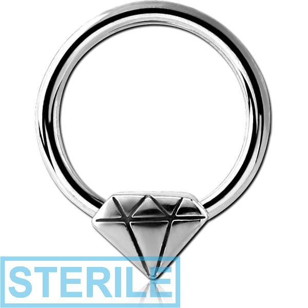 STERILE SURGICAL STEEL BALL CLOSURE RING WITH ATTACHMENT - DIAMOND