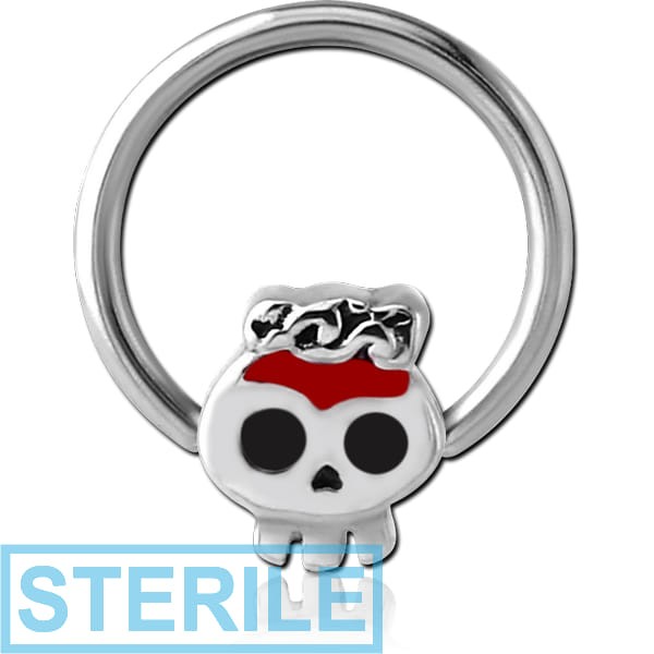 STERILE SURGICAL STEEL BALL CLOSURE RING WITH ATTACHMENT WITH ENAMEL - SKULL