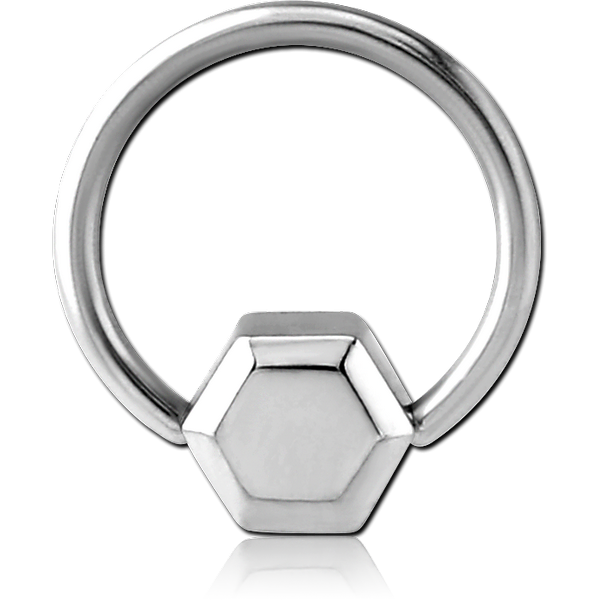 SURGICAL STEEL BALL CLOSURE RING WITH ATTACHMENT - HEXAGON