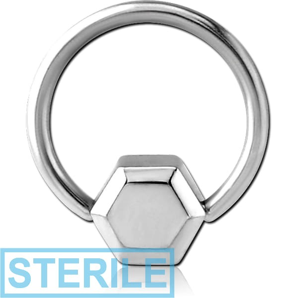 STERILE SURGICAL STEEL BALL CLOSURE RING WITH ATTACHMENT - HEXAGON