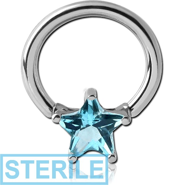 STERILE SURGICAL STEEL BALL CLOSURE RING WITH PRONG SET JEWELLED ATTACHMENT - STAR