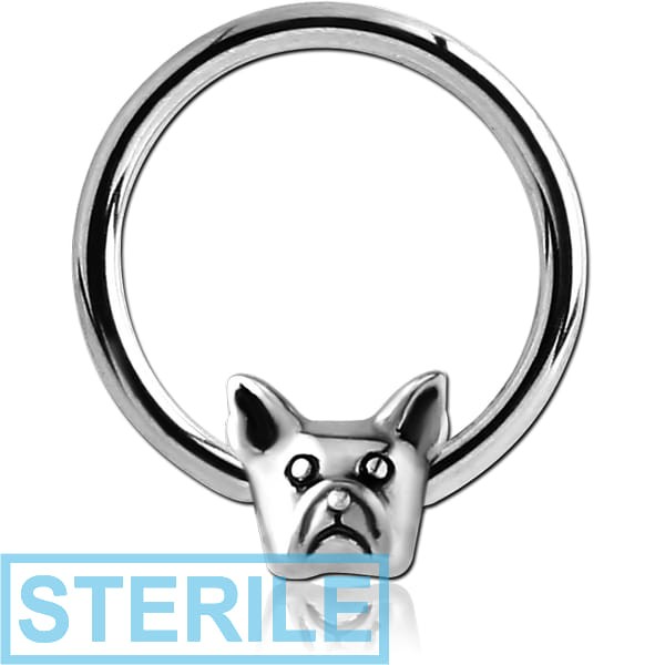 STERILE SURGICAL STEEL BALL CLOSURE RING WITH ATTACHMENT - BULLDOG HEAD