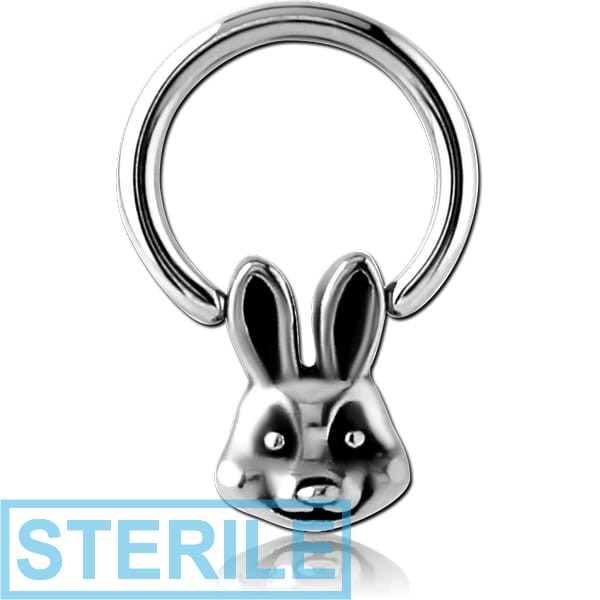 STERILE SURGICAL STEEL BALL CLOSURE RING WITH ATTACHMENT - RABBIT HEAD