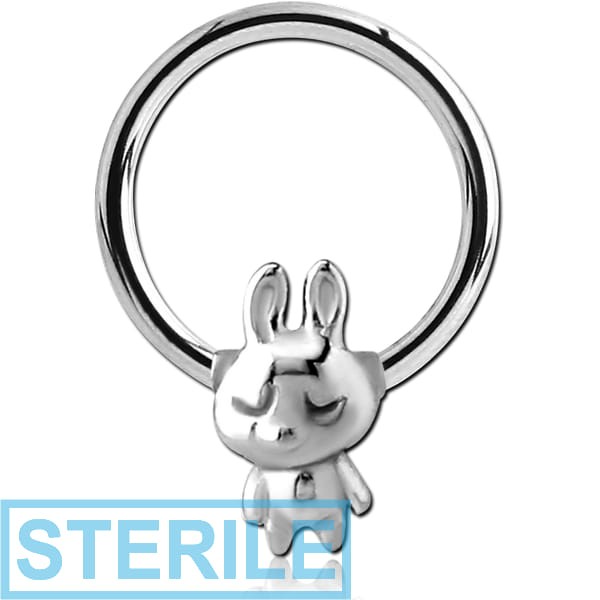 STERILE SURGICAL STEEL BALL CLOSURE RING WITH ATTACHMENT - TEDDY RABBIT
