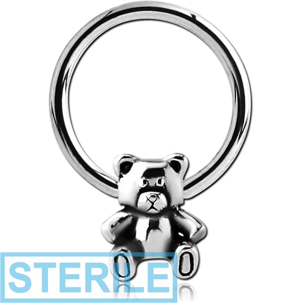 STERILE SURGICAL STEEL BALL CLOSURE RING WITH ATTACHMENT - TEDDYBEAR