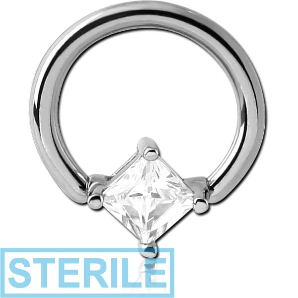 STERILE SURGICAL STEEL BALL CLOSURE RING WITH PRONG SET JEWELLED ATTACHMENT - RHOMBUS