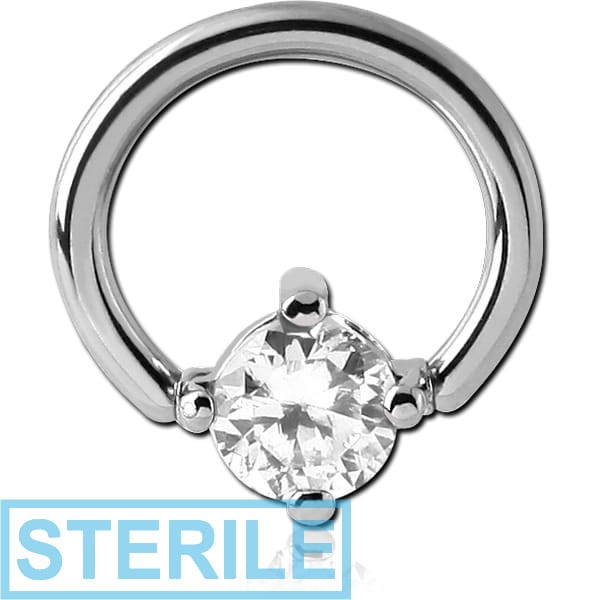 STERILE SURGICAL STEEL BALL CLOSURE RING WITH PRONG SET JEWELLED ATTACHMENT - ROUND