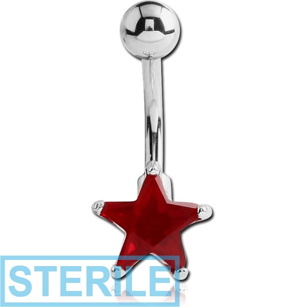 STERILE RHODIUM PLATED BRASS JEWELLED TRIANGLE NAVEL BANANA