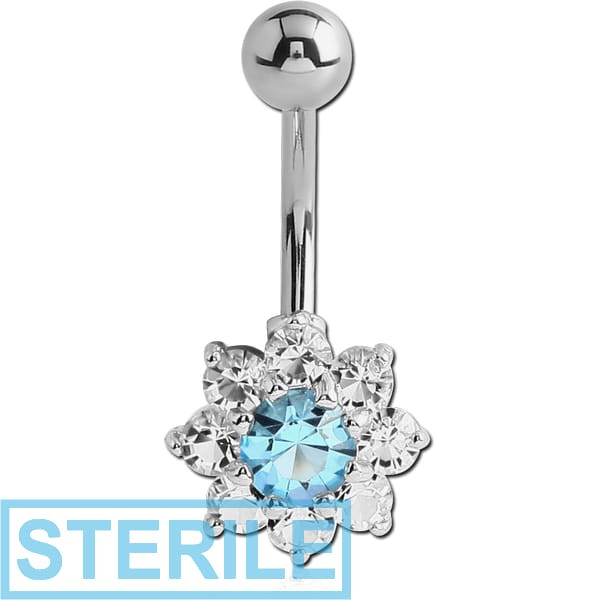 STERILE RHODIUM PLATED BRASS JEWELLED FLOWER NAVEL BANANA