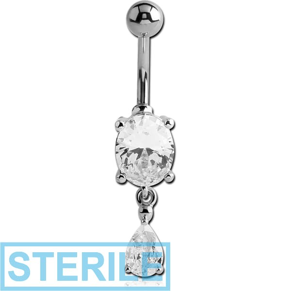 STERILE RHODIUM PLATED BRASS JEWELLED NAVEL BANANA WITH CHARM