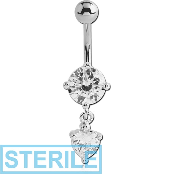 STERILE RHODIUM PLATED BRASS JEWELLED NAVEL BANANA WITH CHARM