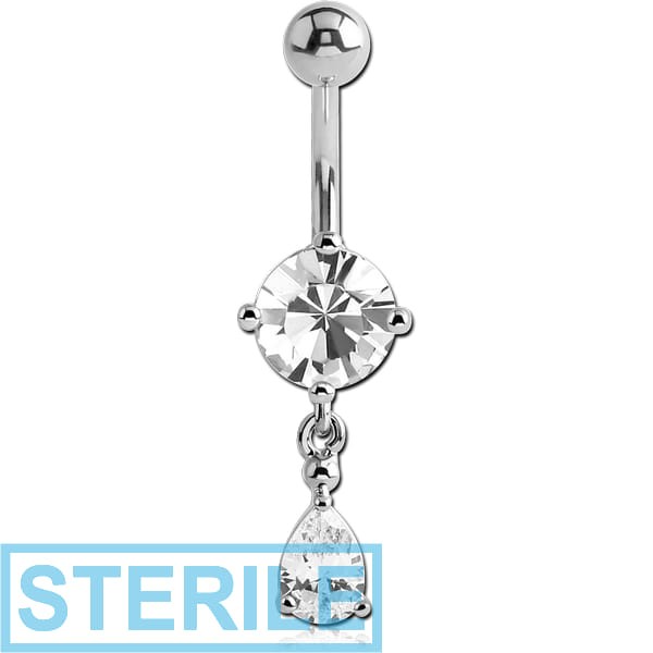 STERILE RHODIUM PLATED BRASS JEWELLED NAVEL BANANA WITH CHARM