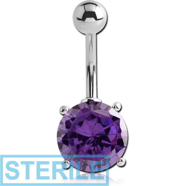 STERILE RHODIUM PLATED BRASS JEWELLED NAVEL BANANA