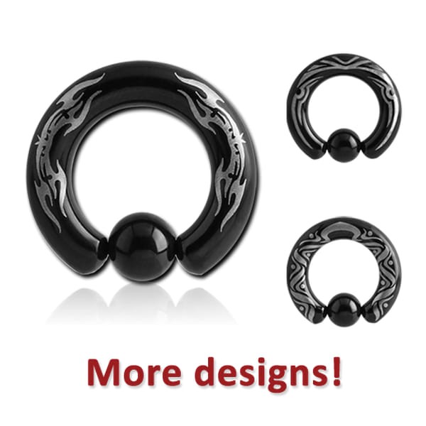 STERILE BLACK PVD COATED SURGICAL STEEL LASER ETCHED BALL CLOSURE RING