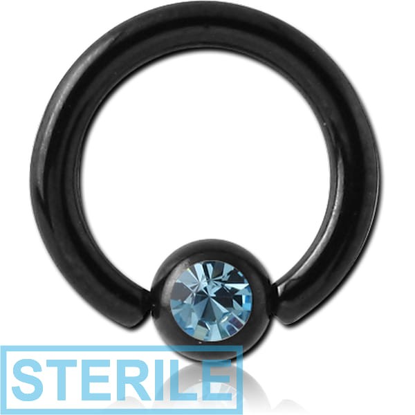 STERILE BLACK PVD COATED SURGICAL STEEL HIGH END CRYSTAL JEWELLED BALL CLOSURE RING