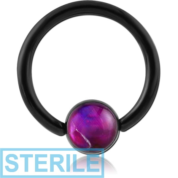 STERILE BLACK PVD COATED SURGICAL STEEL SYNTHETIC MOTHER OF PEARL BALL CLOSURE RING