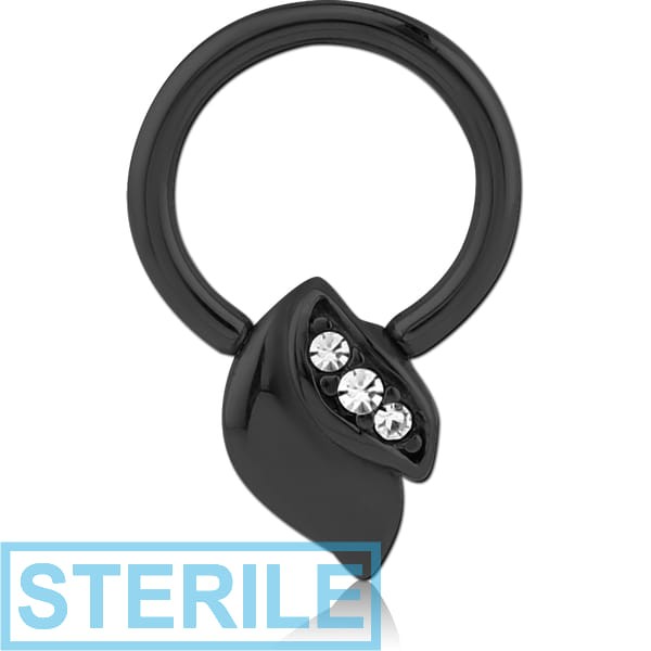 STERILE BLACK PVD COATED SURGICAL STEEL JEWELLED BALL CLOSURE RING