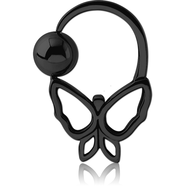 BLACK PVD COATED SURGICAL STEEL BUTTERFLY SIDE BALL CLOSURE RING