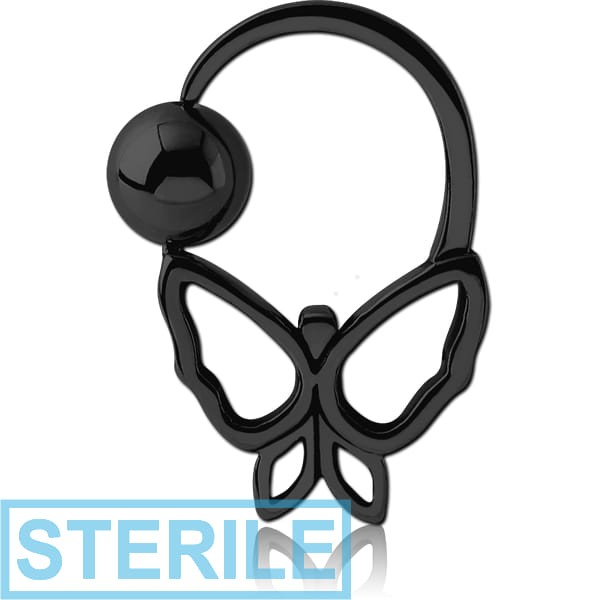STERILE BLACK PVD COATED SURGICAL STEEL BUTTERFLY SIDE BALL CLOSURE RING
