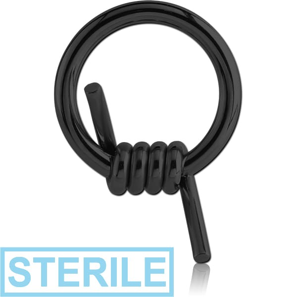 STERILE BLACK PVD COATED SURGICAL STEEL BALL CLOSURE RING WITH BARBED WIRE