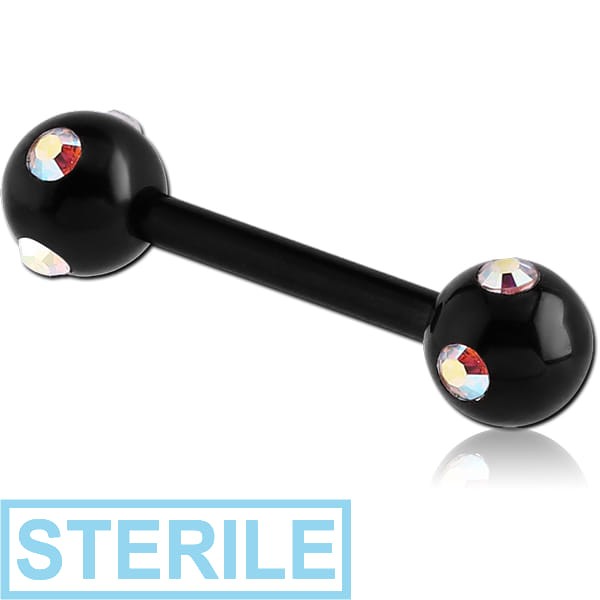 STERILE BLACK PVD COATED SURGICAL STEEL JEWELLED SATELLITE BARBELL