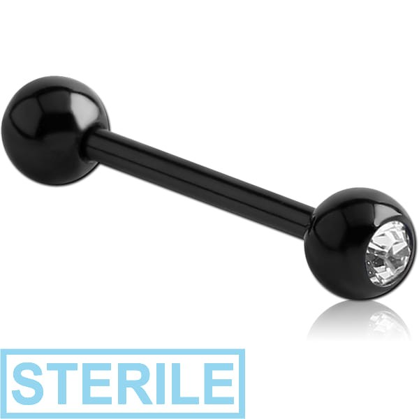 STERILE BLACK PVD COATED SURGICAL STEEL HIGH END CRYSTAL JEWELLED BARBELL