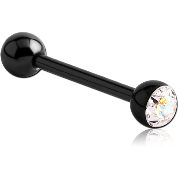 BLACK PVD COATED SURGICAL STEEL CRYSTALINE JEWELLED BARBELL