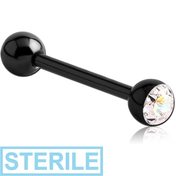 STERILE BLACK PVD COATED SURGICAL STEEL CRYSTALINE JEWELLED BARBELL