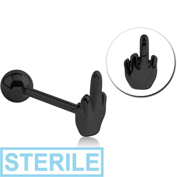 STERILE BLACK PVD COATED SURGICAL STEEL BARBELL - MIDDLE FINGER
