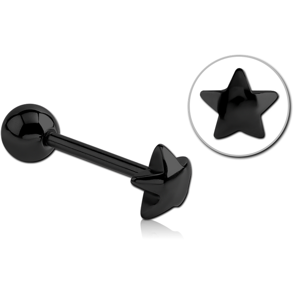BLACK PVD COATED SURGICAL STEEL BARBELL - STAR