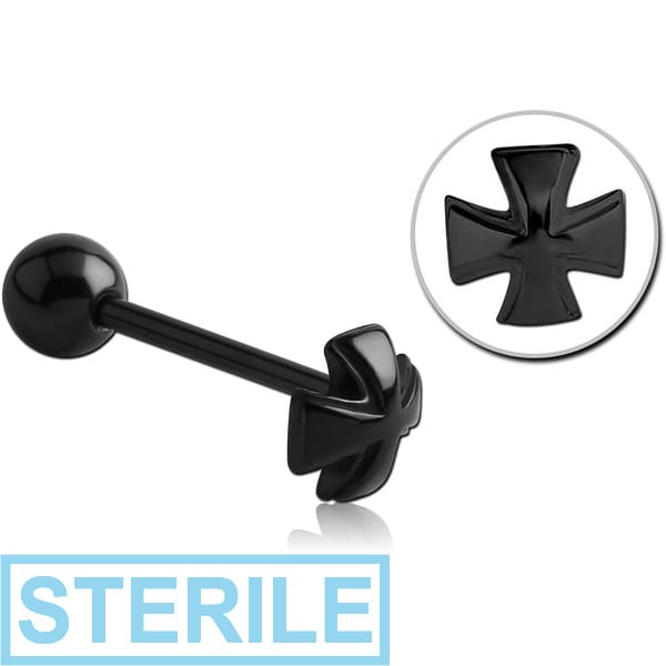 STERILE BLACK PVD COATED SURGICAL STEEL BARBELL - IRON CROSS