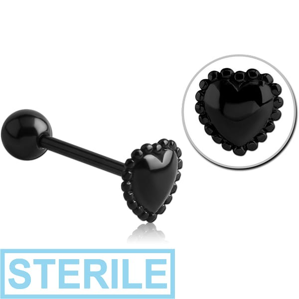 STERILE BLACK PVD COATED SURGICAL STEEL BARBELL - MILGRAIN HEART