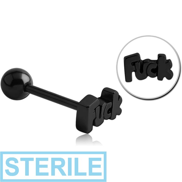 STERILE BLACK PVD COATED SURGICAL STEEL BARBELL - FUCK