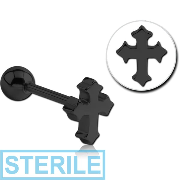 STERILE BLACK PVD COATED SURGICAL STEEL BARBELL - CROSS