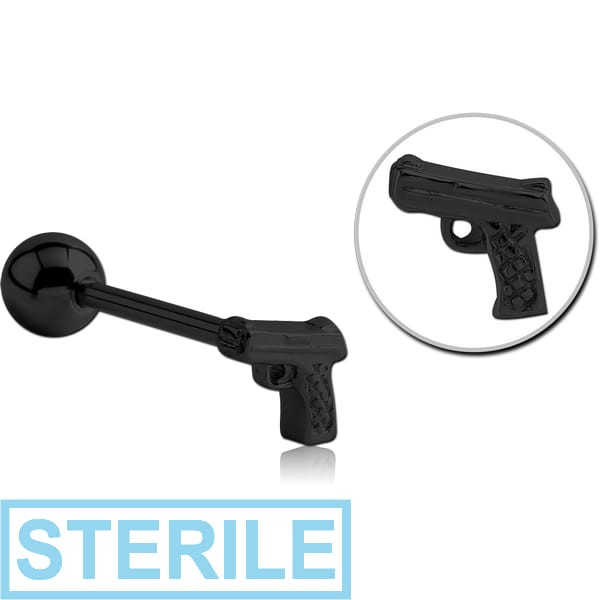 STERILE BLACK PVD COATED SURGICAL STEEL BARBELL - GUN