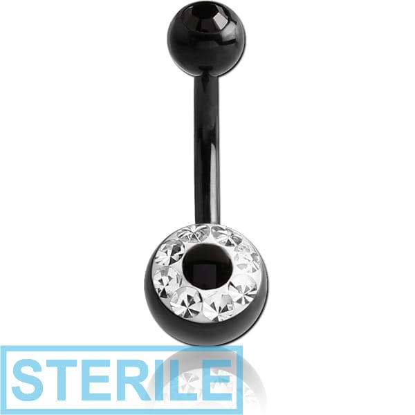 STERILE BLACK PVD COATED SURGICAL STEEL CRYSTALINE DOUBLE JEWELLED NAVEL BANANA