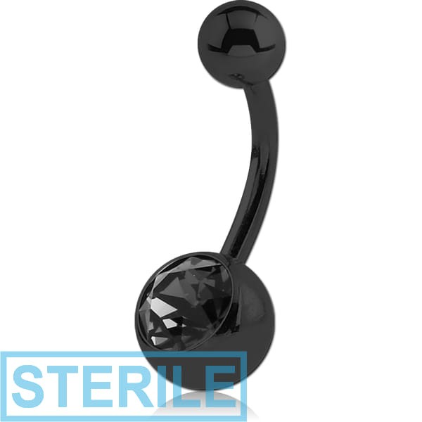 STERILE BLACK PVD COATED SURGICAL STEEL VALUE CRYSTAL NAVEL BANANA