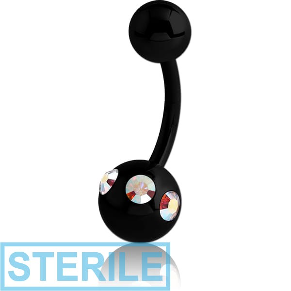 STERILE BLACK PVD COATED SURGICAL STEEL JEWELLED SATELLITE NAVEL BANANA