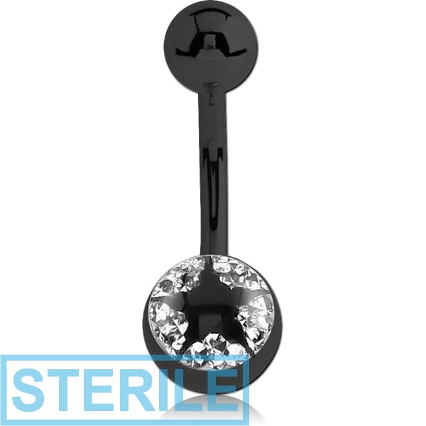 STERILE BLACK PVD COATED SURGICAL STEEL CRYSTALINE STAR JEWELLED NAVEL BANANA