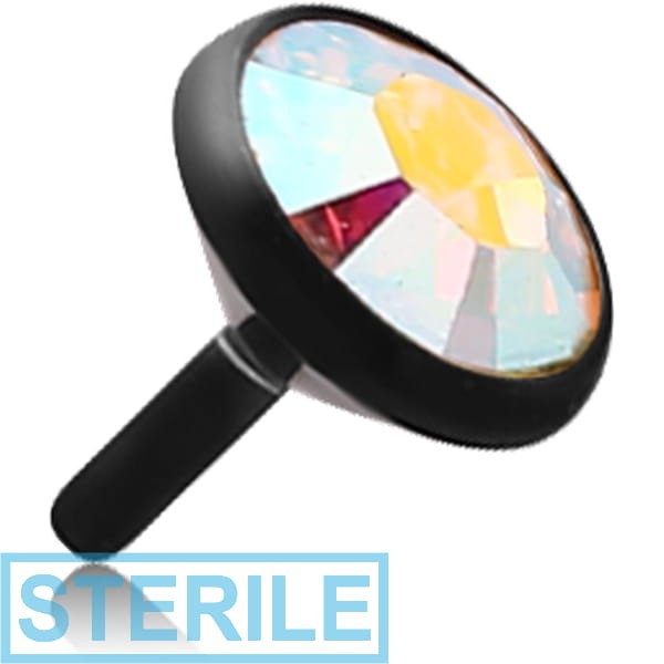STERILE BLACK PVD COATED SURGICAL STEEL PREMIUM CRYSTAL JEWELLED PUSH FIT DISC FOR BIOFLEX INTERNAL LABRET