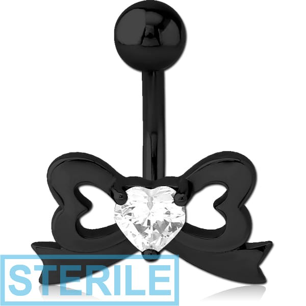 STERILE BLACK PVD COATED BRASS JEWELLED NAVEL BANANA - BOW
