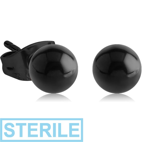 STERILE BLACK PVD COATED SURGICAL STEEL BALL EAR STUDS PAIR