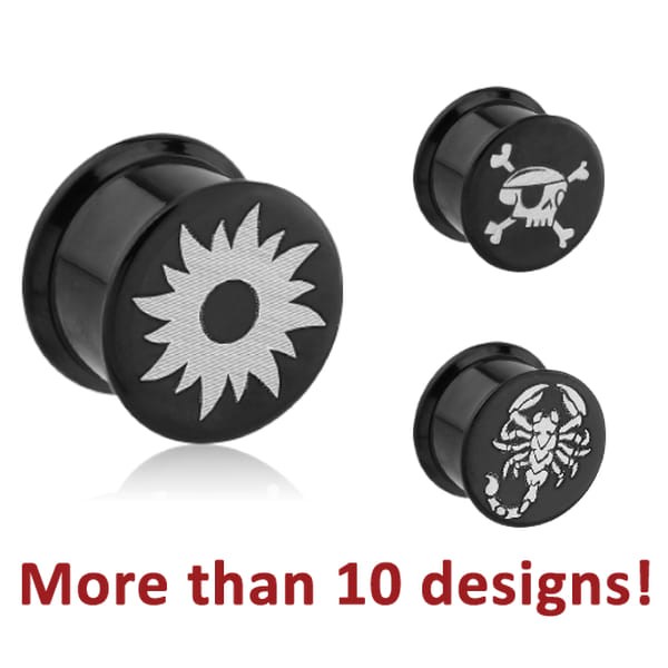 STERILE BLACK PVD COATED STAINLESS STEEL LASER ETCHED BOX PLUG